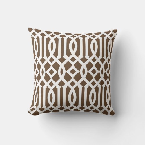 Modern Brown and White Trellis Pattern Throw Pillow