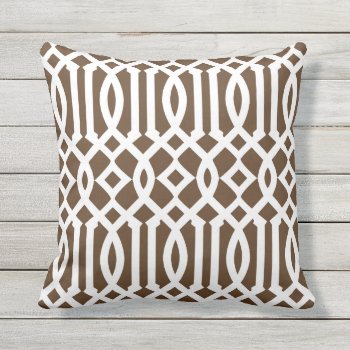 Modern Brown And White Trellis Pattern Throw Pillow by cardeddesigns at Zazzle