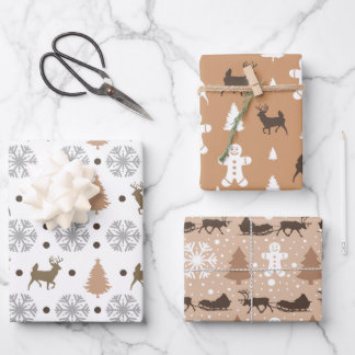 Modern Brown and White Winter Themed Pattern  Wrapping Paper Sheets