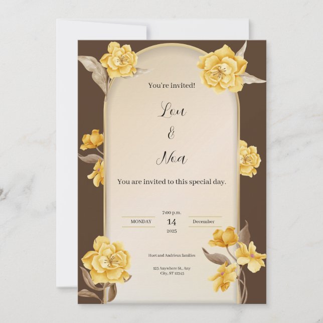 Modern Brown and Yellow Wedding Invitation (Front)