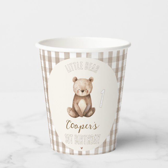 Modern Brown Arch Our Little Bear 1st Birthday Paper Cups (Front)