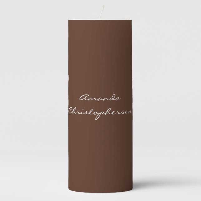 Modern Brown Background Script Add Name Pillar Candle (Front)