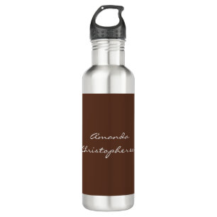 Modern Brown Background Script Add Name Stainless Steel Water Bottle