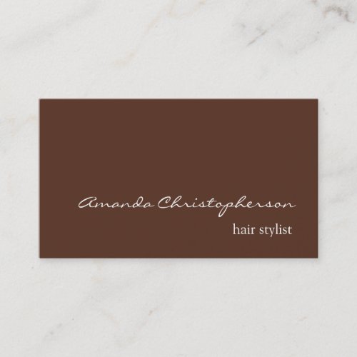 Modern Brown Background Script Hair Stylist Business Card