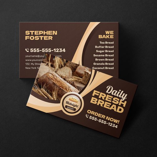 Modern Brown Bakery Bread Shop Baking Catering Business Card