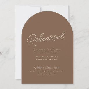 Modern Brown Beige Arched Rehearsal Dinner Invitation