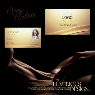 Modern Brown Beige Curve Decor with Logo and Photo Business Card