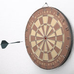 Modern Brown Beige Custom Family Name and Message Dart Board<br><div class="desc">A classic dartboard design with alternating brown and beige (light brown) triangles. It uses a modern shade of brown.
Above and below there are the name and a message as arched text, in caps.</div>