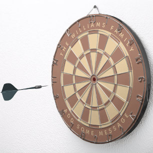 Modern Brown Beige Custom Family Name and Message  Dart Board
