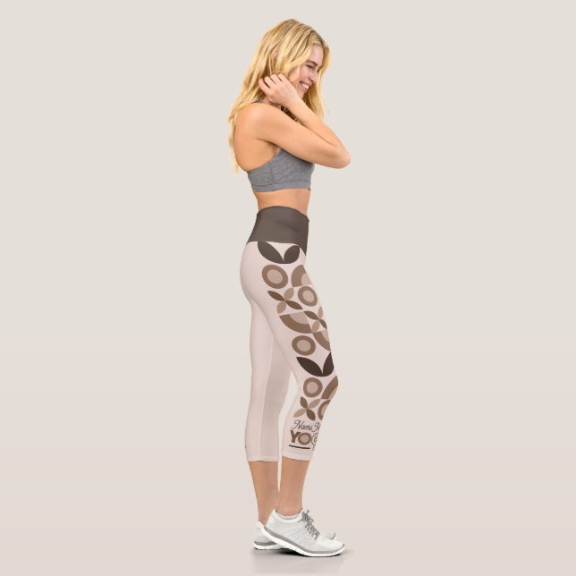 Modern Brown Beige Geometric Pattern Yoga  Capri Leggings (Right)