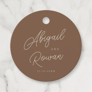 Modern Brown Beige Minimalist Round Favor Tag