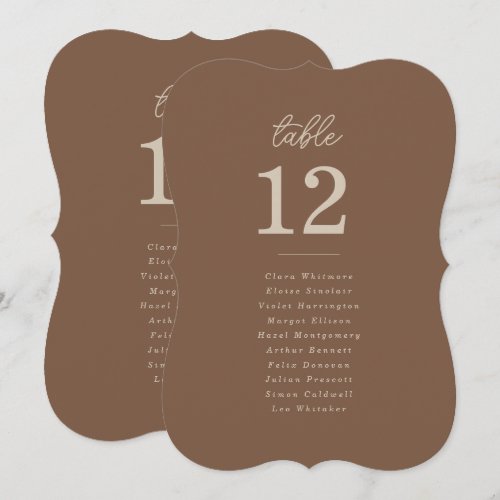 Modern Brown Beige Minimalist Table Seating Card