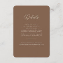 Modern Brown Beige Minimalist Wedding Details Card