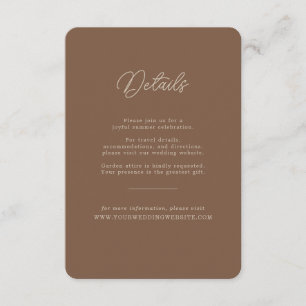 Modern Brown Beige Minimalist Wedding Details Card