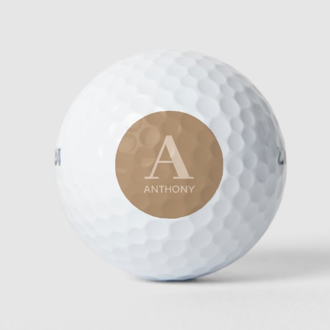 Modern Brown Beige Monogram Name Mens Golf Balls (Front)