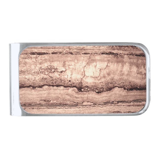 Modern brown beige sepia burnt orange granite  silver finish money clip (Front)