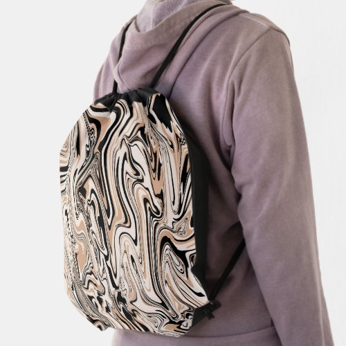 Modern Brown Beige Swirl Watercolor Pattern Drawstring Bag