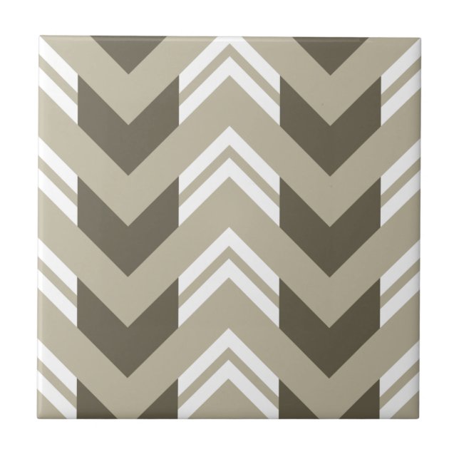 Modern Brown, Beige, White Chevron Pattern Ceramic Tile (Front)