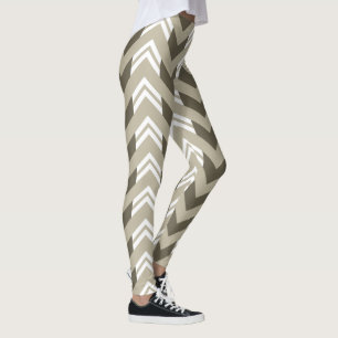 Modern Brown, Beige, White Chevron Pattern Leggings