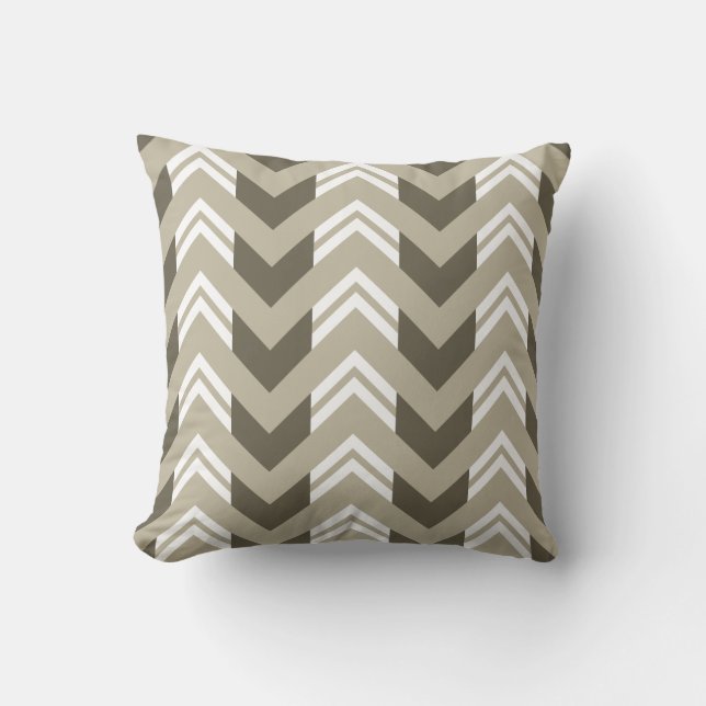 Modern Brown, Beige, White Chevron Pattern Throw Pillow (Front)