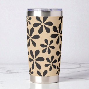 Modern Brown Black Floral Pattern Botanical Flower Insulated Tumbler