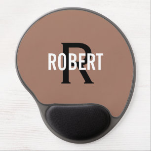 Modern brown black monogram name men's gel mouse pad