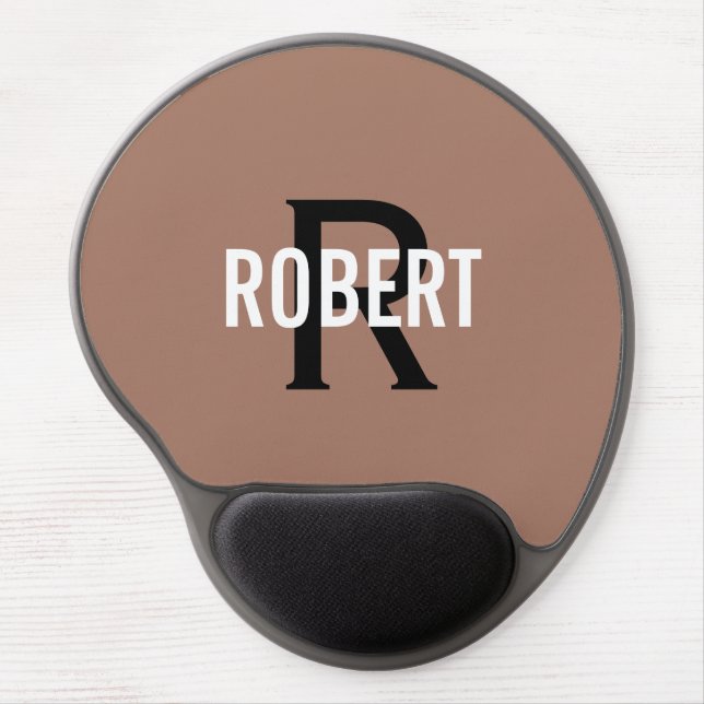 Modern brown black monogram name men's gel mouse pad (Front)