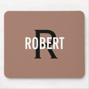 Modern brown black monogram name men's mouse pad