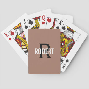 Modern brown black monogram name poker cards