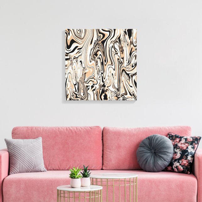 Modern Brown Black Swirls Watercolor Art Canvas Print (Insitu(LivingRoom))