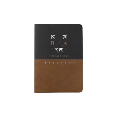 modern brown black travel passport cover with name