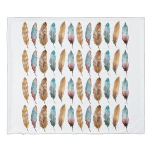 Modern Brown Blue Feathers Duvet Cover