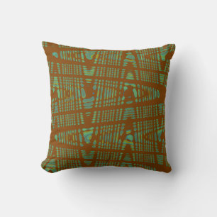 Modern Brown Blue Wave Pattern Pillow
