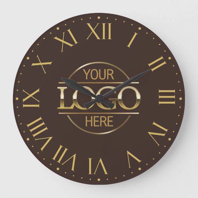 Modern Brown Branded Company Business Logo Custom Large Clock (Front)