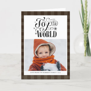 Modern Brown Buffalo Plaid Fun Script Simple Holiday Card