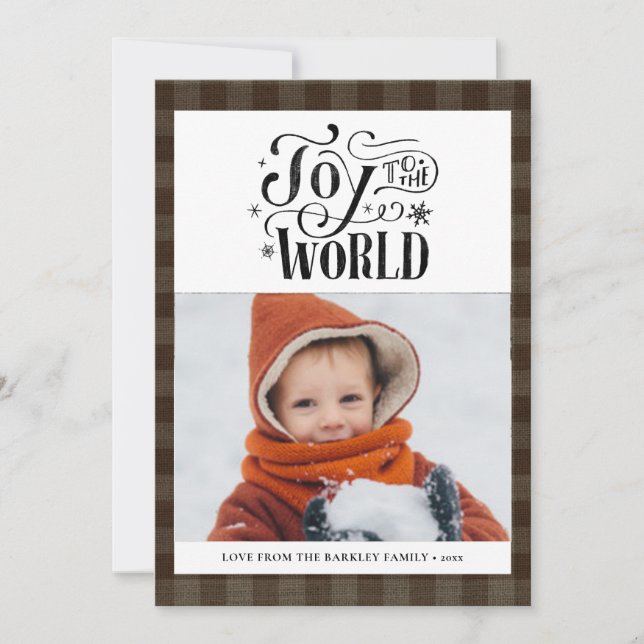  Modern Brown Buffalo Plaid Fun Script Simple Holiday Card (Front)