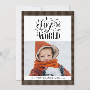 Modern Brown Buffalo Plaid Fun Script Simple Holiday Card