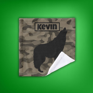 Modern Brown Camo Black Wolf Silhouette Monogram   Bath Towel Set