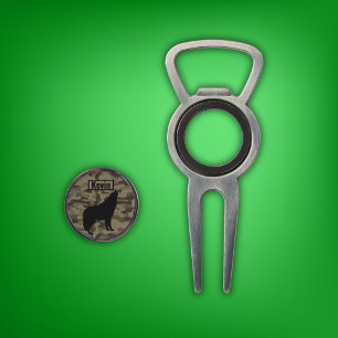Modern Brown Camo Black Wolf Silhouette Monogram   Divot Tool
