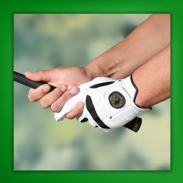 Modern Brown Camo Black Wolf Silhouette Monogram | Golf Glove (Creator Uploaded)