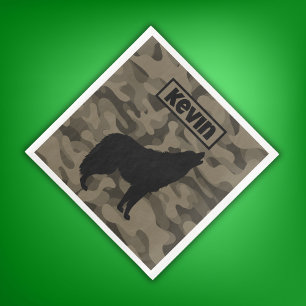 Modern Brown Camo Black Wolf Silhouette Monogram   Paper Dinner Napkins