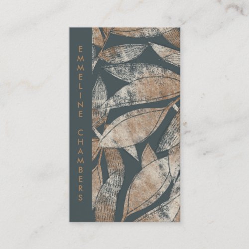 Modern Brown Charcoal Gray Leaf Pattern Business Card