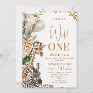 Modern Brown Cheetah Safari Wild One Baby Shower Invitation