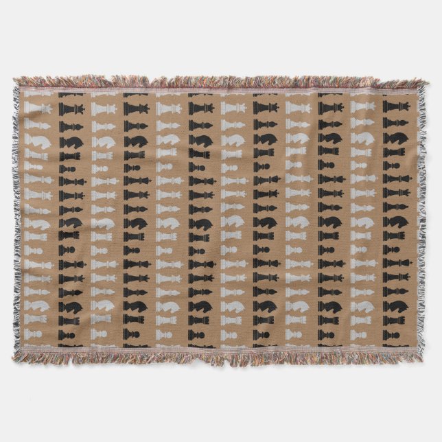 Modern Brown Chess Piece Game Pattern  Throw Blanket (Front)