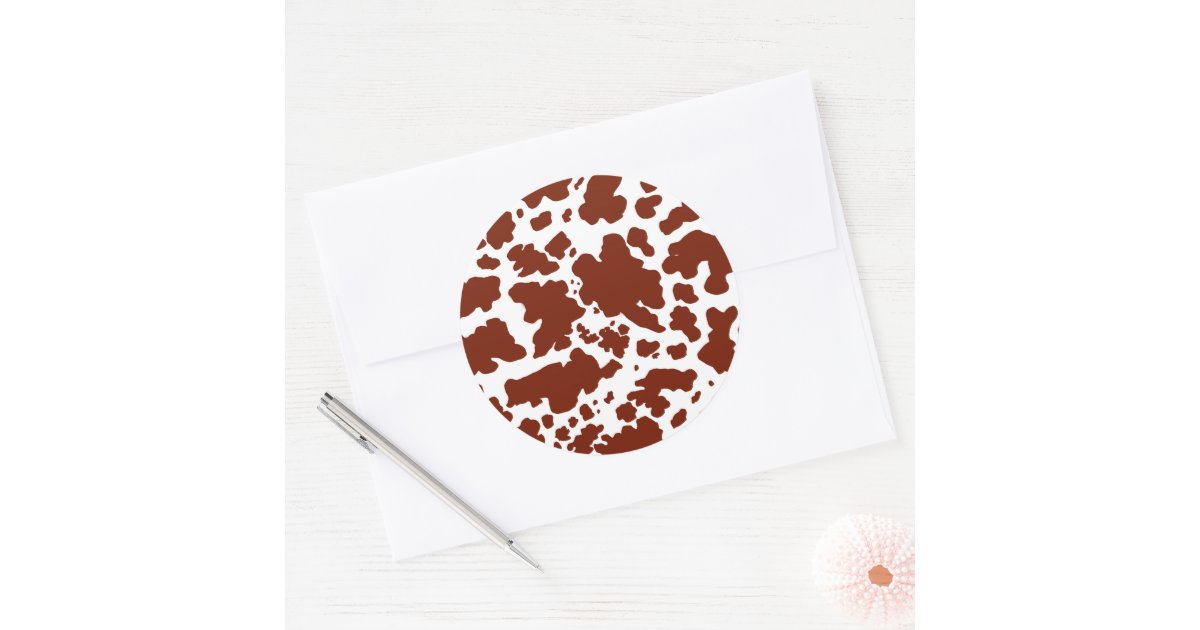 Modern Brown Cow Skin Texture Animal Print Classic Round Sticker | Zazzle