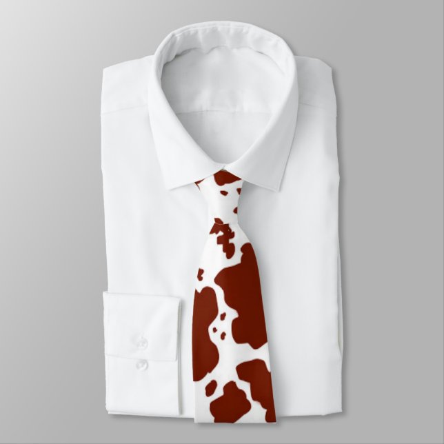 Modern Brown Cow Skin Texture Animal Print Neck Tie (Tied)