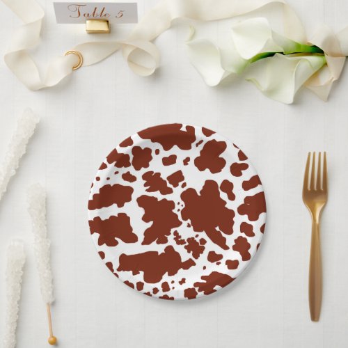 Modern Brown Cow Skin Texture Animal Print Paper Plates