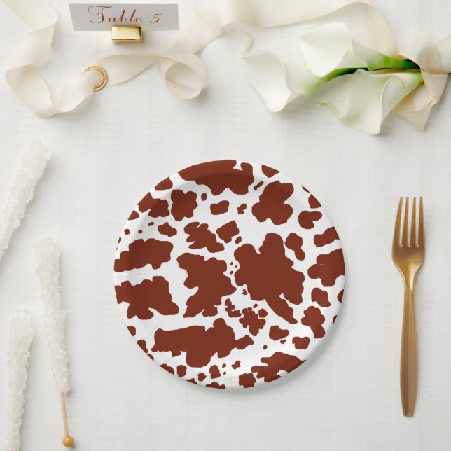 Modern Brown Cow Skin Texture Animal Print Paper Plates (Wedding)