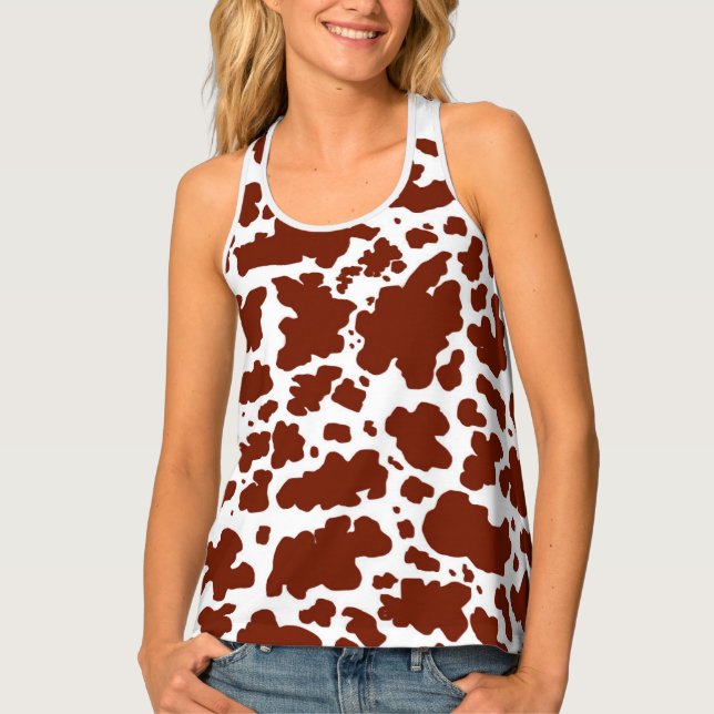 Modern Brown Cow Spots Print Cowboy Farmer Tank Top (Front)