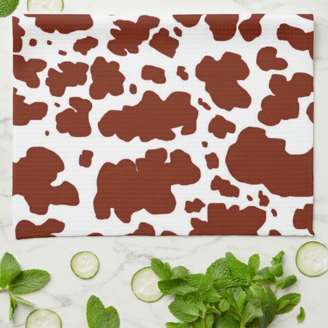 Modern Brown Cow Spots Print Cowboy Kitchen Towel (Folded)
